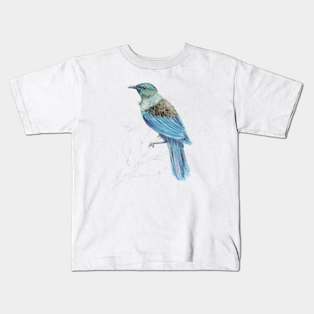 Mr Tui , New Zealand native bird Kids T-Shirt by EmilieGeant